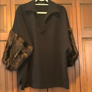 Black Zara Top Faux Fur Sleeves Large